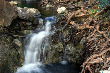 Fototapeta na wymiar A waterfall going through the trees