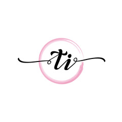 Obraz premium TI initial handwriting logo template. round logo in watercolor color with handwritten letters in the middle. Handwritten logos are used for, weddings, fashion, jewelry, boutiques and business