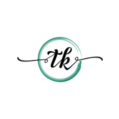 TK initial handwriting logo template. round logo in watercolor color with handwritten letters in the middle. Handwritten logos are used for, weddings, fashion, jewelry, boutiques and business