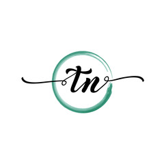 Obraz premium TN initial handwriting logo template. round logo in watercolor color with handwritten letters in the middle. Handwritten logos are used for, weddings, fashion, jewelry, boutiques and business