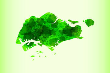 Singapore watercolor map vector illustration of green color on light background using paint brush in paper page