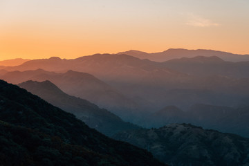 View of the Santa Ynez Mountains at sunset from Camino Cielo, in Los Padres National Forest, near Santa Barbara, California
