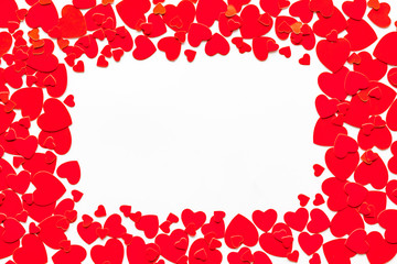 Heart frame for present carts on white background top view mockup