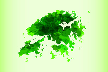 Hong Kong watercolor map vector illustration of green color on light background using paint brush in paper page