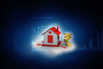3D rendering Real estate industry-house on indian rupee