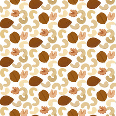 Cashew nuts and walnut seamless pattern