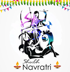 Happy Navratri, Vector Illustration based on Beautiful background with Maa Durga