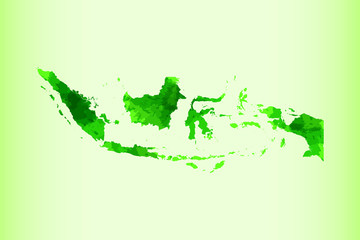 Indonesia watercolor map vector illustration of green color on light background using paint brush in paper page