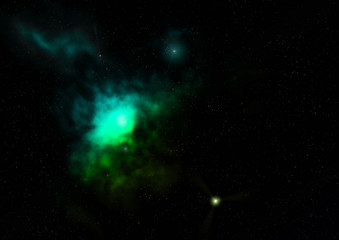 Star field in space and a nebulae. 3D rendering