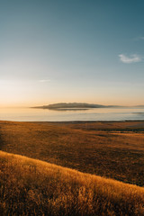 View of the Great Salt Lake at sunset, at Antelope Island State Park, Utah