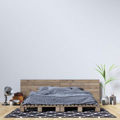 Interior Bedroom Wall Background Mockup - 3d rendering, 3d illustration