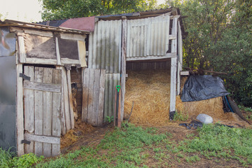 Stack of dry hay in a farm shed