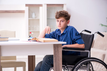 Disabled kid preparing for school at home