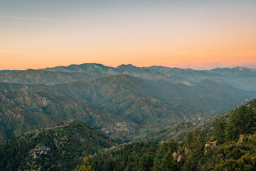Fototapeta na wymiar View from Mount Wilson at sunset, in Angeles National Forest, California