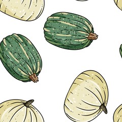 Naklejka premium Cute white and green pumpkins cartoon seamless pattern. Halloween decoration background texture tile