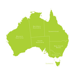 Vector green Australia map with states. Vector illustration.