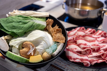 Various vegetables with beef for Chinese hotpot