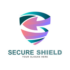 shield logo and arrow icon vector, ribbon logo, design illustration