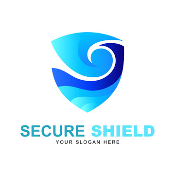 shield logo and wave icon template, ocean icon, water logo design vector, 3d icon