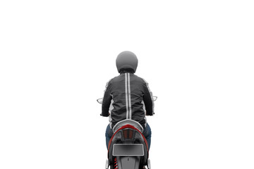 Rear view of Asian motorcycle taxi man driving