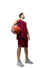 Asian man basketball player holding the ball