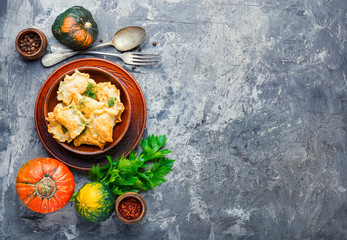 Homemade varenyky with pumpkin