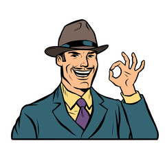 retro businessman OK gesture