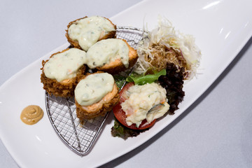 Fried Salmon with cream sauce (Japanese food).
