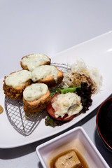 Fried Salmon with cream sauce (Japanese food).