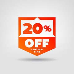 20% Price Tag. Discount 20% OFF Vector Icon. 20% Sale Sticker Ad.