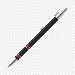 Single red vector ballpoint pen on transparent background