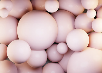 3D Render of Shiny balls with different size on simple gradient background. Abstract composition with chaotic floating spheres.