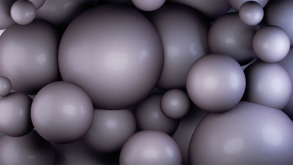 3D Render of different shape bubble or spheres in shiny purple color. Abstract geometric shape wallpaper in minimal style.