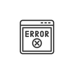 Error page line icon. linear style sign for mobile concept and web design. Web page with error button outline vector icon. Symbol, logo illustration. Vector graphics