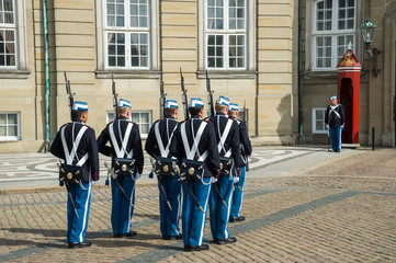 Copenhagen / Denmark 05.26.2012. Changing of the Guard at the Amalienborg Palace is the residence of the Danish royal family in Copenhagen