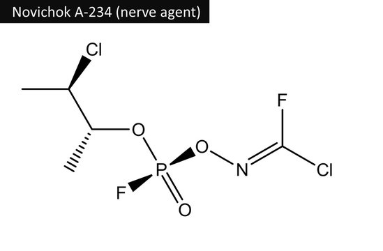 Molecular structure of Novichok A-234, 3d rendering