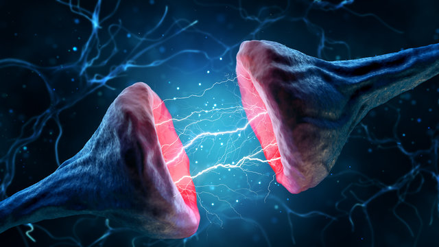 Illustration Of Synapse And Neuron On A Blue Background.