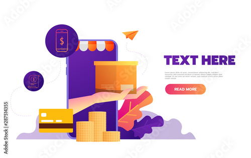 Shopping online on mobile app. Vector illustration.