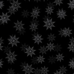 Seamless pattern with white snowflakes on black background. Vector