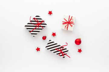 Christmas composition. Gift box star  top view background with copy space for your text. Flat lay.