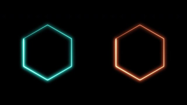 Animated hexagonal frame. 4K. Alpha channel. Orange and blue fog. Looped video.
