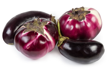 Eggplants Helios and purple conventional eggplants on a white background