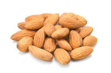group of almonds isolated on white