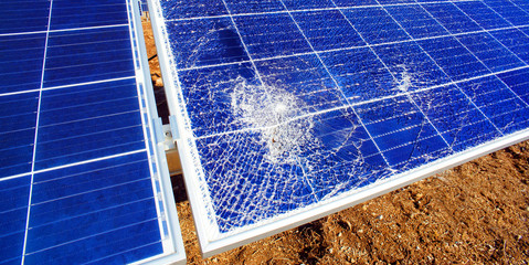 Broken destroyed solar panel