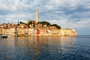 seaside view of old town of Rovinj, Croatia.