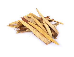 Slice Licorice roots on white background