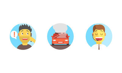 Car Assistance Help, Call Operator Support, Phone Dispatcher Center, Evacuation Service Vector Illustration