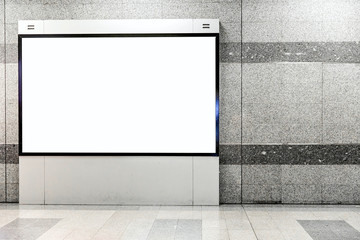 Blank billboard or poster located in underground hall