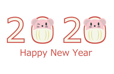 2020年子年 年賀状（英字入り） 白ダルマ（ベクター）