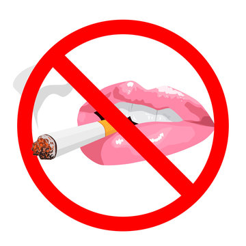 no smoking sign .quit smoking.bad habit.sexy lips with cigarette. Attractive female mouth. print for T-shirt . isolated on white background
